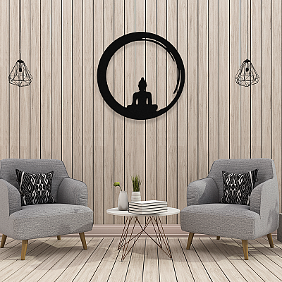 NEW JARGON Enso Çemberi, Buddha ve Yoga Sembolü Metal Duvar Dekoru İç Mekan İçin Metal Tablo 50x50 cm