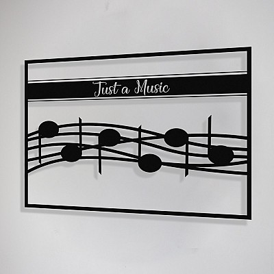 Çerçeve İçinde Just A Music ve Notalar Tasarım Metal Tablosu 70x50cm