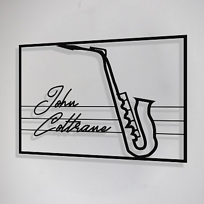 Jazz Müzik Saksafon ve John Coltrane Çerçeveli Tasarım Metal Tablosu 65x47cm