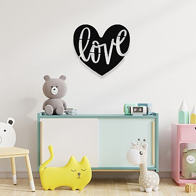 Love Yazılı Kalp Duvar Oda Ev Aksesuarı Metal Tablo 50x50 cm